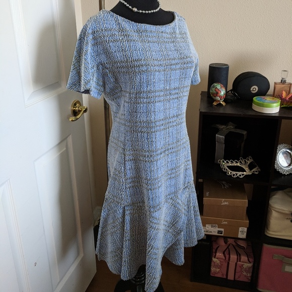Blue Plaid Tweed Dress - Picture 2 of 5